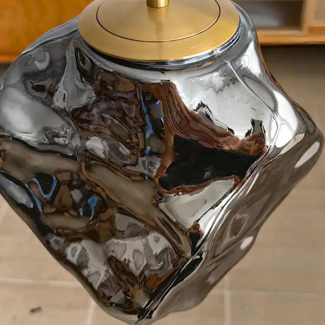 Traditionelles japanisches Glas &amp; Eisen Lava Eis Form Unregelmäßiger Runder 1-Licht Pendelleuchte für Schlafzimmer, Wohnzimmer &amp; Esszimmer 