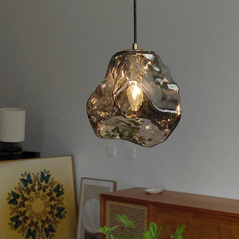 Traditionelles japanisches Glas & Eisen Lava Eis Form Unregelmäßiger Runder 1-Licht Pendelleuchte für Schlafzimmer, Wohnzimmer & Esszimmer 