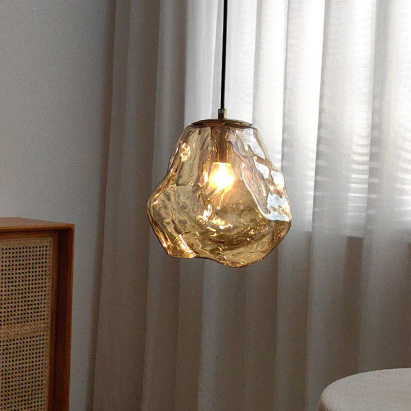 Traditionelles japanisches Glas & Eisen Lava Eis Form Unregelmäßiger Runder 1-Licht Pendelleuchte für Schlafzimmer, Wohnzimmer & Esszimmer 