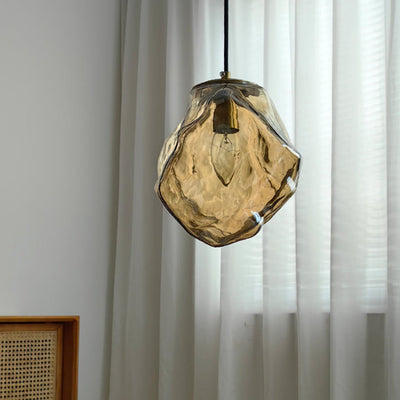 Traditionelles japanisches Glas & Eisen Lava Eis Form Unregelmäßiger Runder 1-Licht Pendelleuchte für Schlafzimmer, Wohnzimmer & Esszimmer 