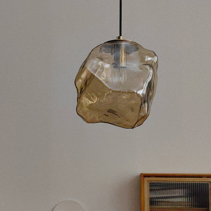 Traditionelles japanisches Glas & Eisen Lava Eis Form Unregelmäßiger Runder 1-Licht Pendelleuchte für Schlafzimmer, Wohnzimmer & Esszimmer 