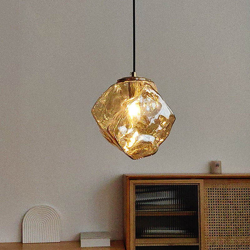 Traditionelles japanisches Glas & Eisen Lava Eis Form Unregelmäßiger Runder 1-Licht Pendelleuchte für Schlafzimmer, Wohnzimmer & Esszimmer 