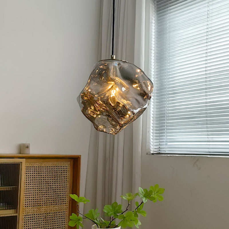 Traditionelles japanisches Glas & Eisen Lava Eis Form Unregelmäßiger Runder 1-Licht Pendelleuchte für Schlafzimmer, Wohnzimmer & Esszimmer 