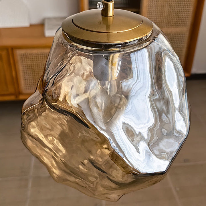 Traditionelles japanisches Glas &amp; Eisen Lava Eis Form Unregelmäßiger Runder 1-Licht Pendelleuchte für Schlafzimmer, Wohnzimmer &amp; Esszimmer 