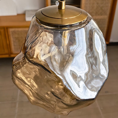 Traditionelles japanisches Glas & Eisen Lava Eis Form Unregelmäßiger Runder 1-Licht Pendelleuchte für Schlafzimmer, Wohnzimmer & Esszimmer 