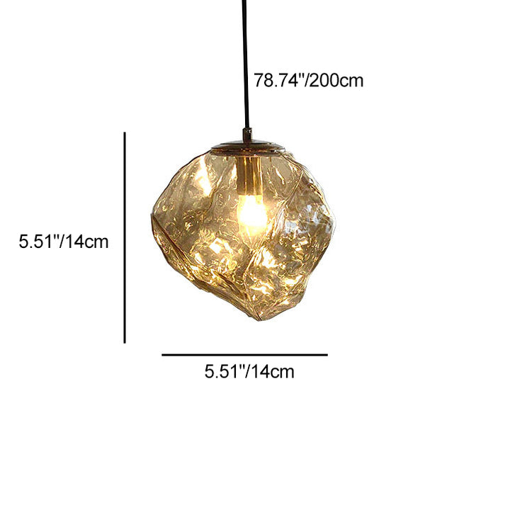 Traditional Japanese Glass & Iron Lava Ice Shape Irregular Round 1-Light Pendant Light For Bedroom, Living Room & Dining Room