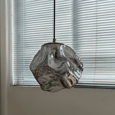 Traditionelles japanisches Glas & Eisen Lava Eis Form Unregelmäßiger Runder 1-Licht Pendelleuchte für Schlafzimmer, Wohnzimmer & Esszimmer 