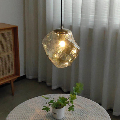 Traditionelles japanisches Glas & Eisen Lava Eis Form Unregelmäßiger Runder 1-Licht Pendelleuchte für Schlafzimmer, Wohnzimmer & Esszimmer 
