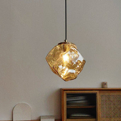 Traditionelles japanisches Glas & Eisen Lava Eis Form Unregelmäßiger Runder 1-Licht Pendelleuchte für Schlafzimmer, Wohnzimmer & Esszimmer 