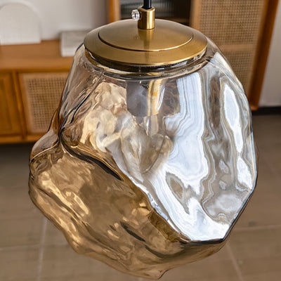 Traditionelles japanisches Glas & Eisen Lava Eis Form Unregelmäßiger Runder 1-Licht Pendelleuchte für Schlafzimmer, Wohnzimmer & Esszimmer 