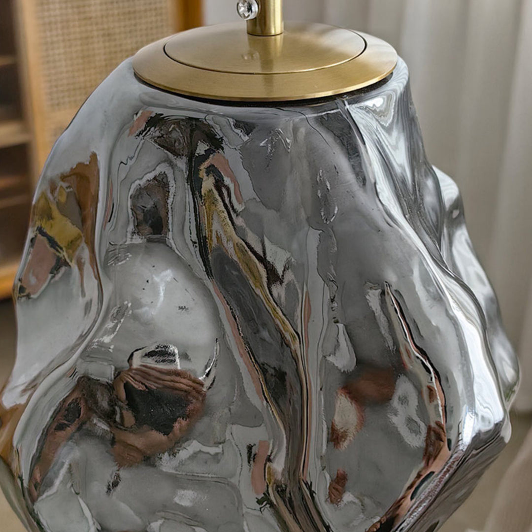 Traditionelles japanisches Glas &amp; Eisen Lava Eis Form Unregelmäßiger Runder 1-Licht Pendelleuchte für Schlafzimmer, Wohnzimmer &amp; Esszimmer 