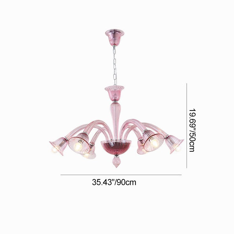 Traditional French Glass &amp; Iron Trumpet Branch 6-Light Chandelier For Living Room &amp; Bedroom