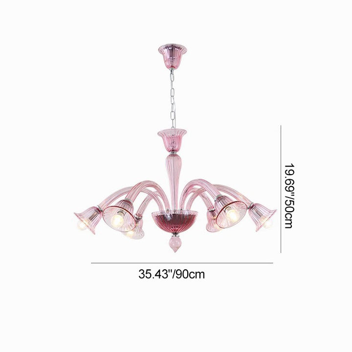 Traditioneller französischer Glas- und Eisen-Trompetenast 6-Licht-Kronleuchter für Wohn- und Schlafzimmer 