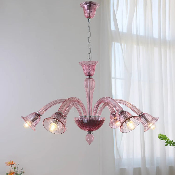 Traditioneller französischer Glas- und Eisen-Trompetenast 6-Licht-Kronleuchter für Wohn- und Schlafzimmer 