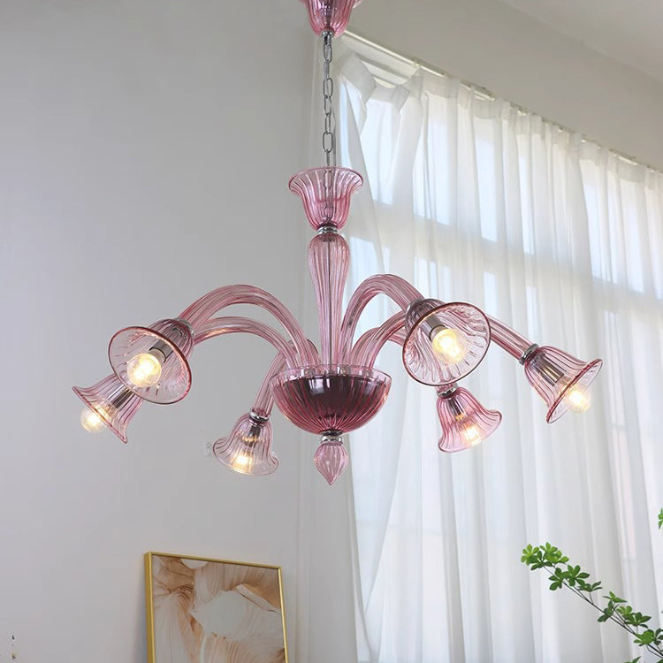 Traditional French Glass &amp; Iron Trumpet Branch 6-Light Chandelier For Living Room &amp; Bedroom