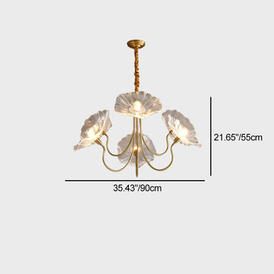 Lustre contemporain nordique en fer et verre en forme de lotus à 6 lumières avec chaîne réglable pour chambre et salon 
