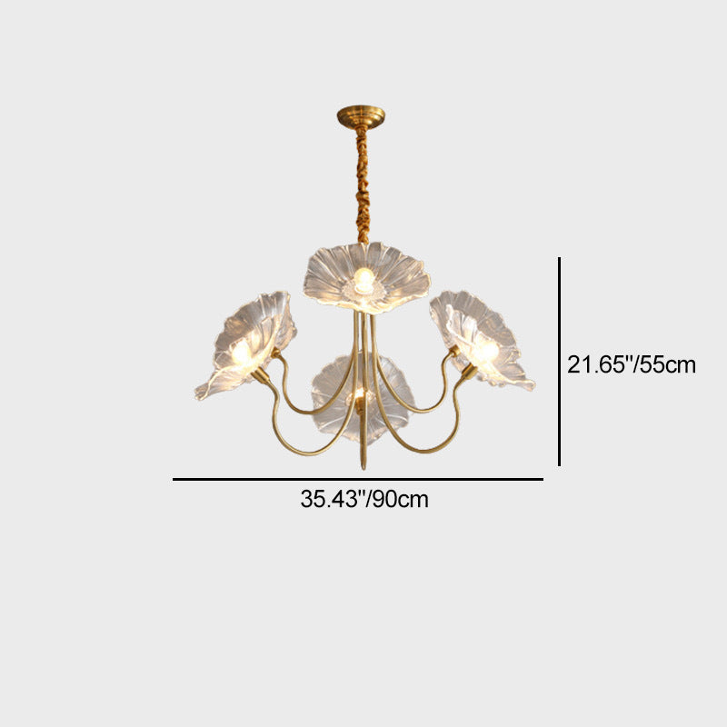 Lustre contemporain nordique en fer et verre en forme de lotus à 6 lumières avec chaîne réglable pour chambre et salon 