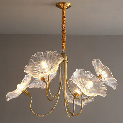 Lustre contemporain nordique en fer et verre en forme de lotus à 6 lumières avec chaîne réglable pour chambre et salon 