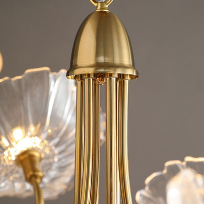 Lustre contemporain nordique en fer et verre en forme de lotus à 6 lumières avec chaîne réglable pour chambre et salon 