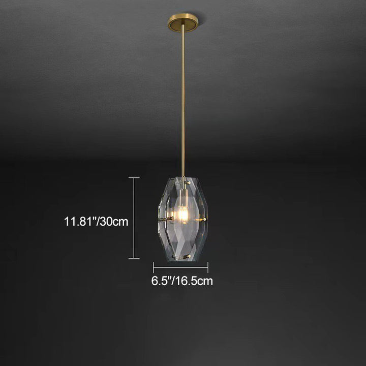 Modern Luxury Crystal &amp; Brass Geometric 1-Light Pendant Light For Bedroom, Living Room &amp; Dining Room