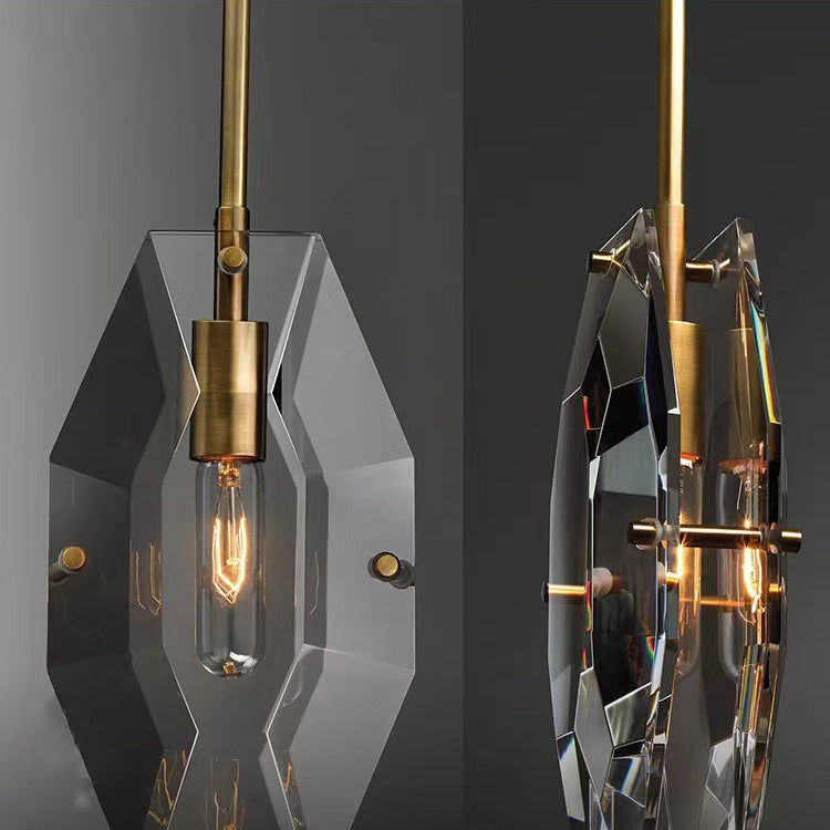 Moderne Luxuskristall- und Messing-geometrische 1-Licht-Pendelleuchte für Schlafzimmer, Wohnzimmer & Esszimmer 