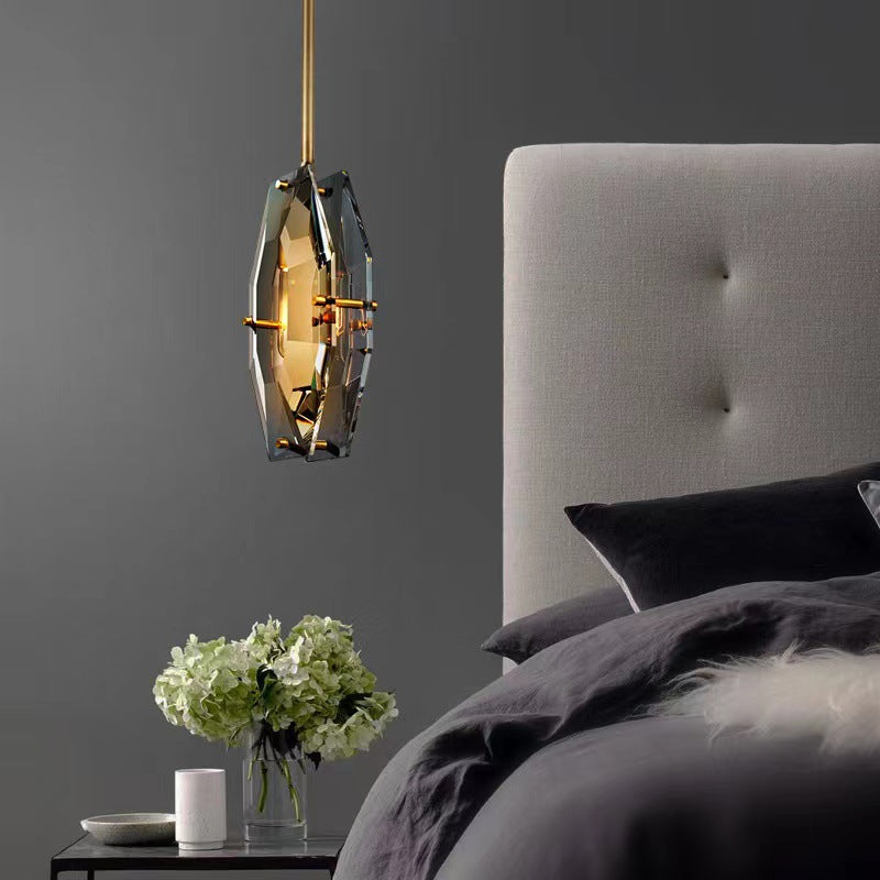 Moderne Luxuskristall- und Messing-geometrische 1-Licht-Pendelleuchte für Schlafzimmer, Wohnzimmer & Esszimmer 