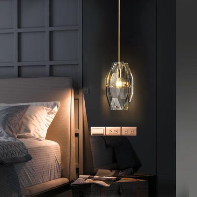 Moderne Luxuskristall- und Messing-geometrische 1-Licht-Pendelleuchte für Schlafzimmer, Wohnzimmer & Esszimmer 