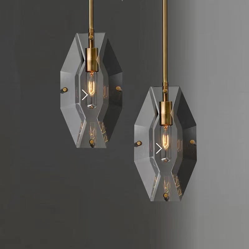 Moderne Luxuskristall- und Messing-geometrische 1-Licht-Pendelleuchte für Schlafzimmer, Wohnzimmer & Esszimmer 