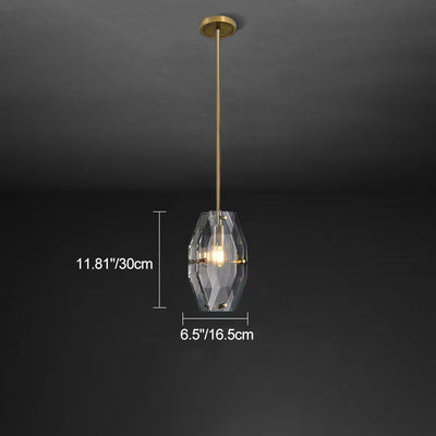 Moderne Luxuskristall- und Messing-geometrische 1-Licht-Pendelleuchte für Schlafzimmer, Wohnzimmer & Esszimmer 