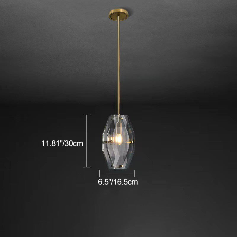 Moderne Luxuskristall- und Messing-geometrische 1-Licht-Pendelleuchte für Schlafzimmer, Wohnzimmer & Esszimmer 