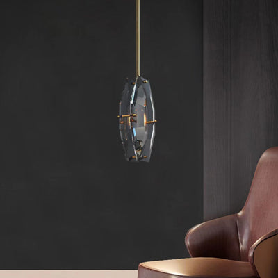 Moderne Luxuskristall- und Messing-geometrische 1-Licht-Pendelleuchte für Schlafzimmer, Wohnzimmer & Esszimmer 