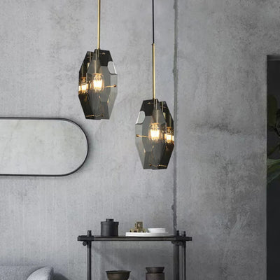 Moderne Luxuskristall- und Messing-geometrische 1-Licht-Pendelleuchte für Schlafzimmer, Wohnzimmer & Esszimmer 