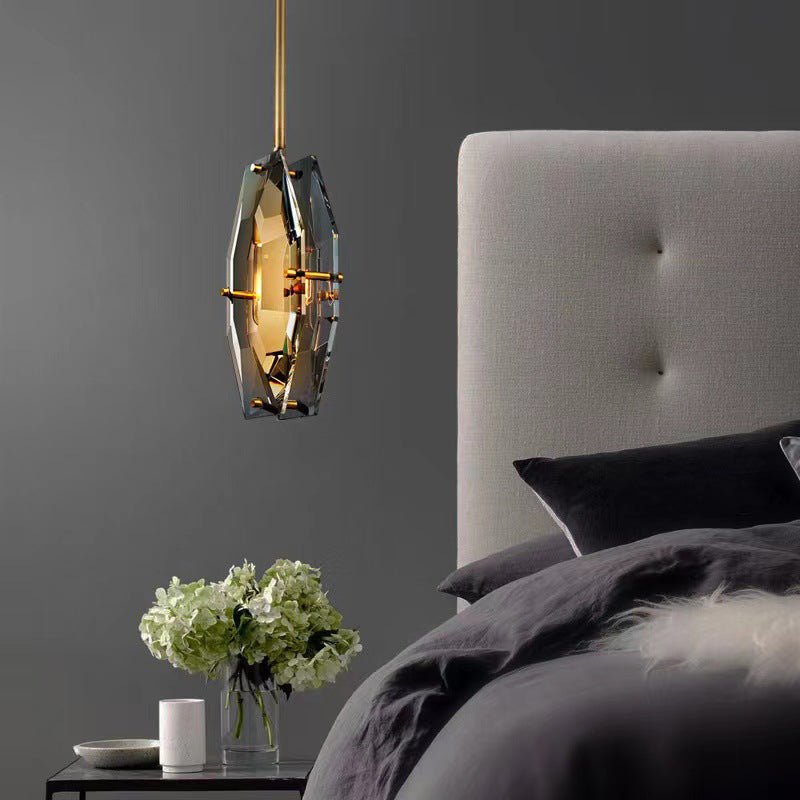 Moderne Luxuskristall- und Messing-geometrische 1-Licht-Pendelleuchte für Schlafzimmer, Wohnzimmer & Esszimmer 