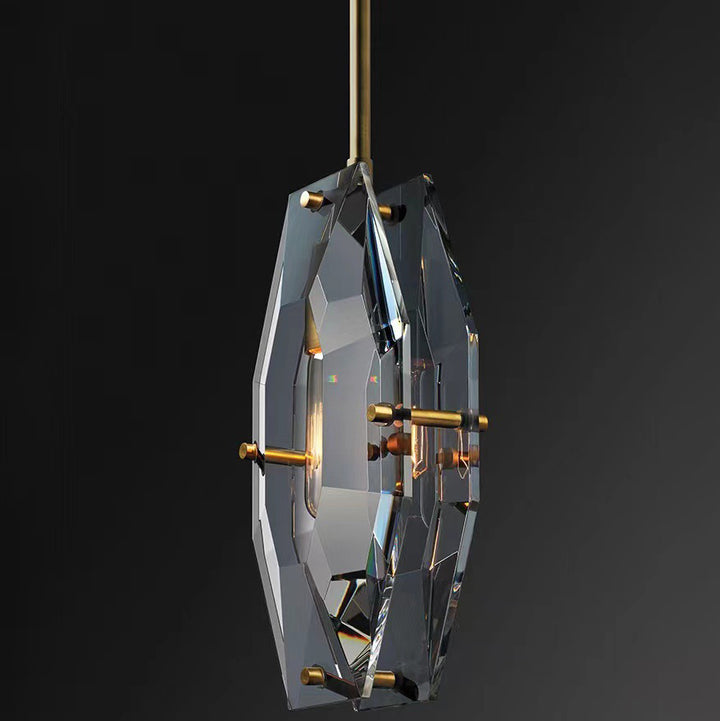 Modern Luxury Crystal &amp; Brass Geometric 1-Light Pendant Light For Bedroom, Living Room &amp; Dining Room