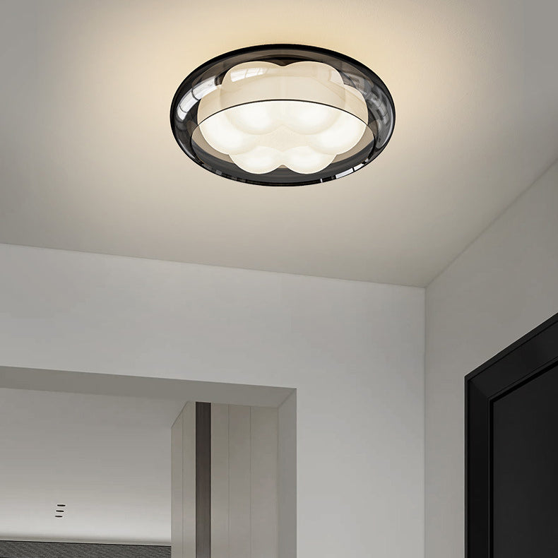 Contemporary Nordic Rotomolded Material, Glass &amp; Iron Round LED Flush Mount Ceiling Light For Bedroom &amp; Living Room
