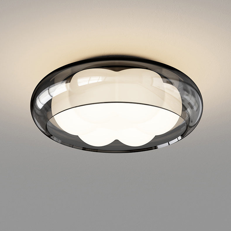 Contemporary Nordic Rotomolded Material, Glass &amp; Iron Round LED Flush Mount Ceiling Light For Bedroom &amp; Living Room