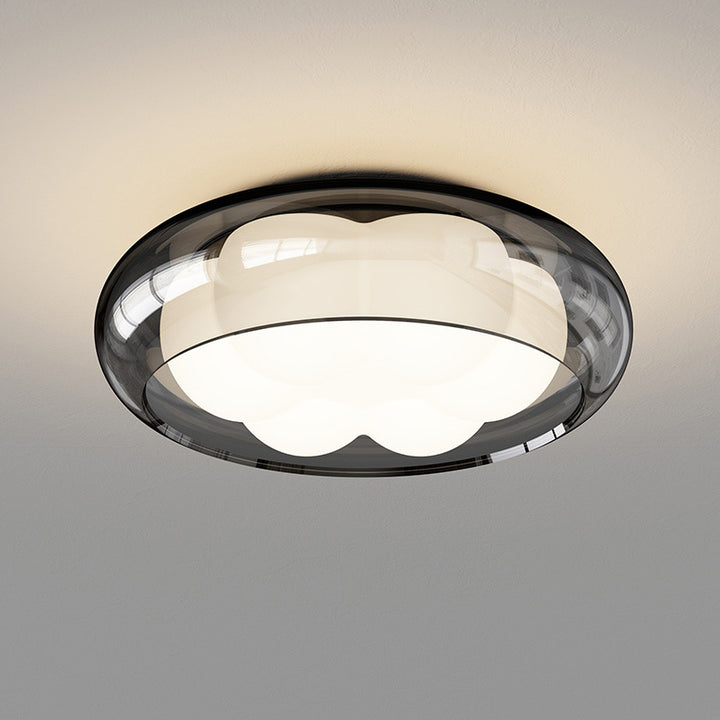 Contemporary Nordic Rotomolded Material, Glass &amp; Iron Round LED Flush Mount Ceiling Light For Bedroom &amp; Living Room