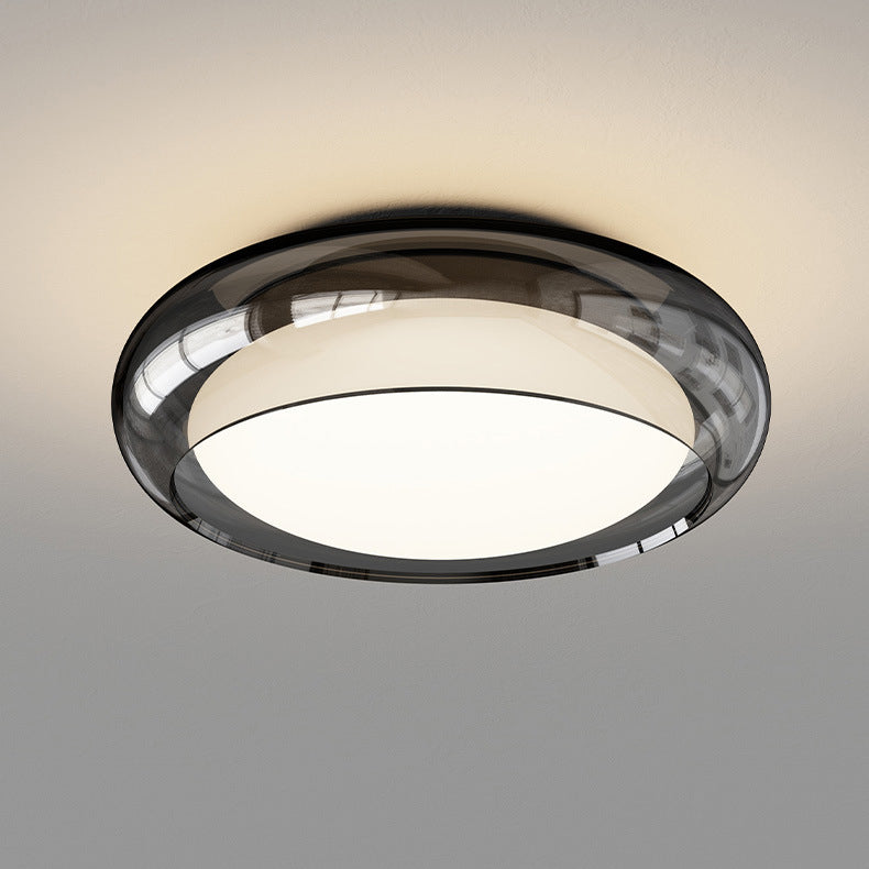 Contemporary Nordic Rotomolded Material, Glass &amp; Iron Round LED Flush Mount Ceiling Light For Bedroom &amp; Living Room