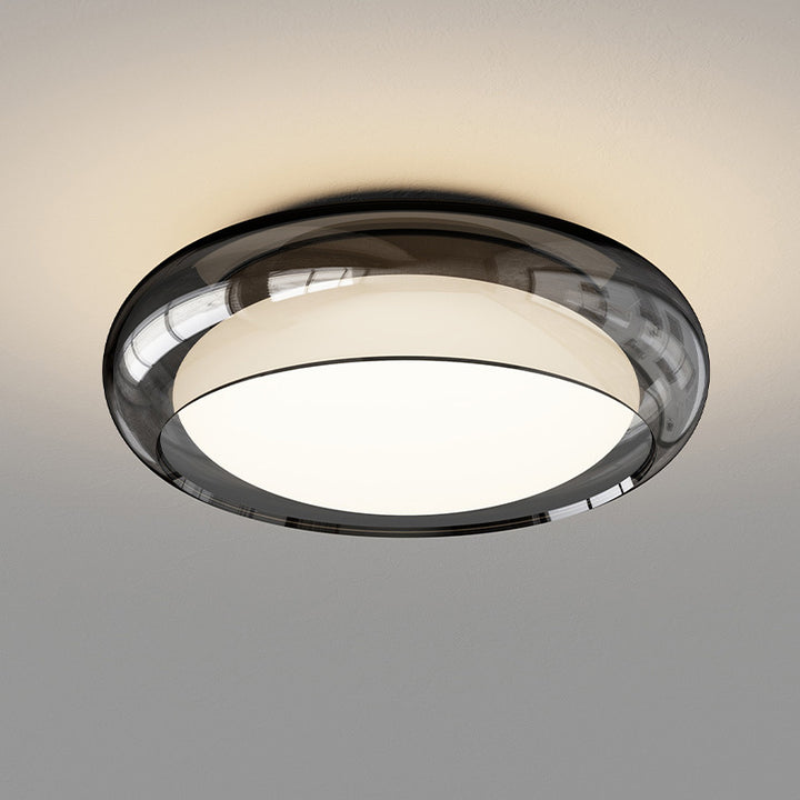 Contemporary Nordic Rotomolded Material, Glass &amp; Iron Round LED Flush Mount Ceiling Light For Bedroom &amp; Living Room