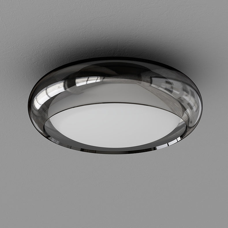 Contemporary Nordic Rotomolded Material, Glass &amp; Iron Round LED Flush Mount Ceiling Light For Bedroom &amp; Living Room
