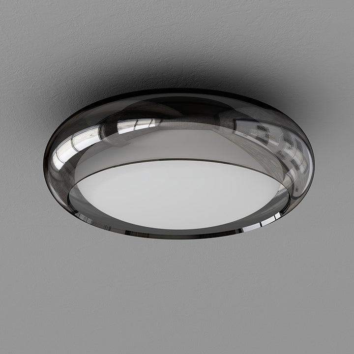 Contemporary Nordic Rotomolded Material, Glass &amp; Iron Round LED Flush Mount Ceiling Light For Bedroom &amp; Living Room
