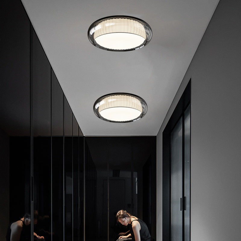 Contemporary Nordic Rotomolded Material, Glass &amp; Iron Round LED Flush Mount Ceiling Light For Bedroom &amp; Living Room