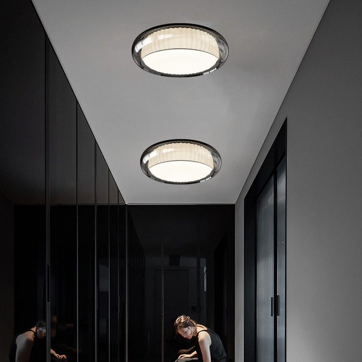 Contemporary Nordic Rotomolded Material, Glass &amp; Iron Round LED Flush Mount Ceiling Light For Bedroom &amp; Living Room