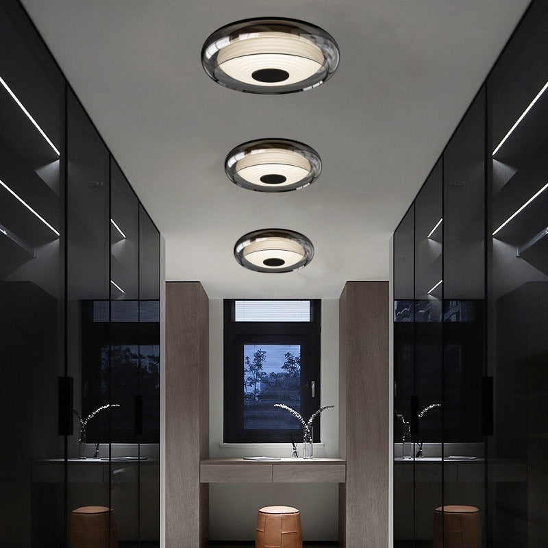 Contemporary Nordic Rotomolded Material, Glass &amp; Iron Round LED Flush Mount Ceiling Light For Bedroom &amp; Living Room