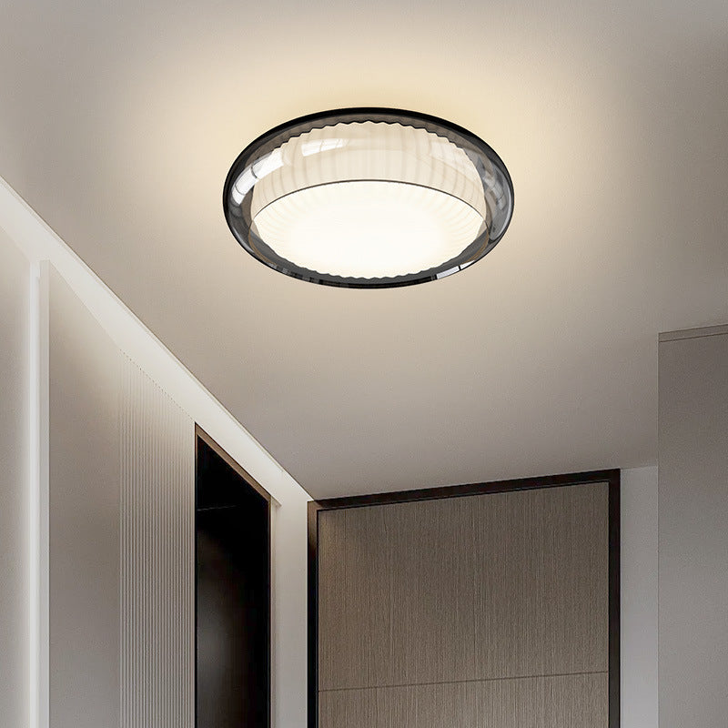 Contemporary Nordic Rotomolded Material, Glass &amp; Iron Round LED Flush Mount Ceiling Light For Bedroom &amp; Living Room