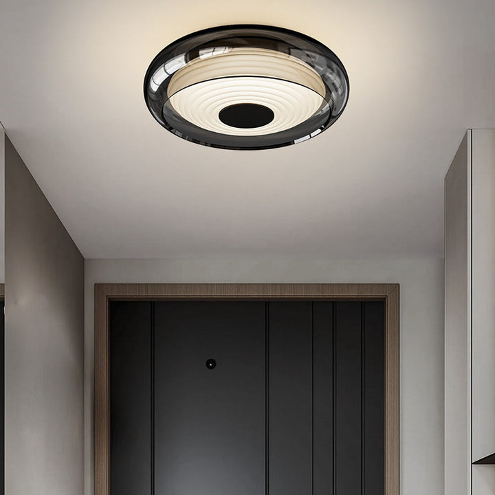Contemporary Nordic Rotomolded Material, Glass &amp; Iron Round LED Flush Mount Ceiling Light For Bedroom &amp; Living Room