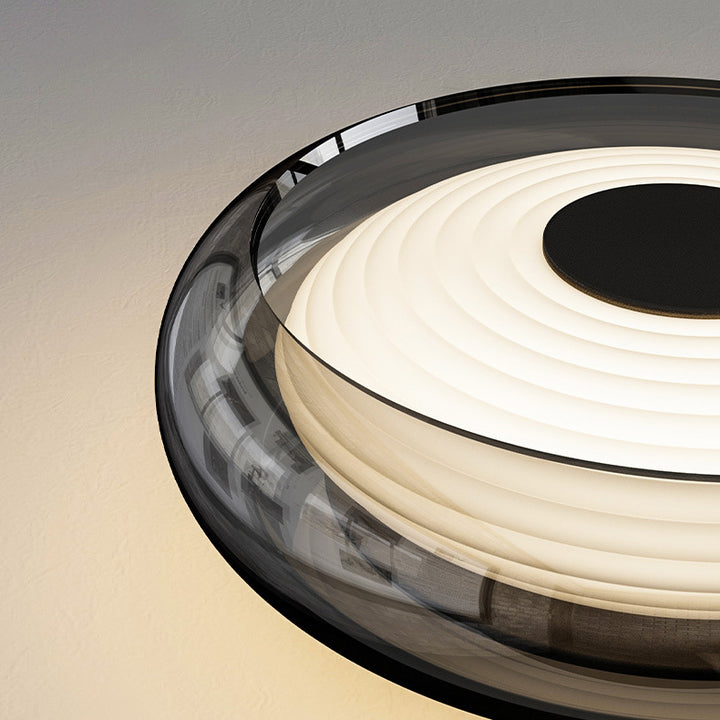 Contemporary Nordic Rotomolded Material, Glass &amp; Iron Round LED Flush Mount Ceiling Light For Bedroom &amp; Living Room