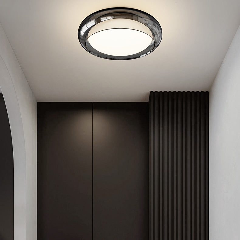 Contemporary Nordic Rotomolded Material, Glass &amp; Iron Round LED Flush Mount Ceiling Light For Bedroom &amp; Living Room