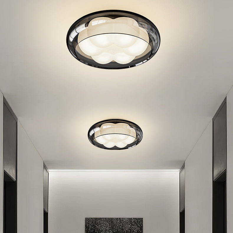 Contemporary Nordic Rotomolded Material, Glass &amp; Iron Round LED Flush Mount Ceiling Light For Bedroom &amp; Living Room