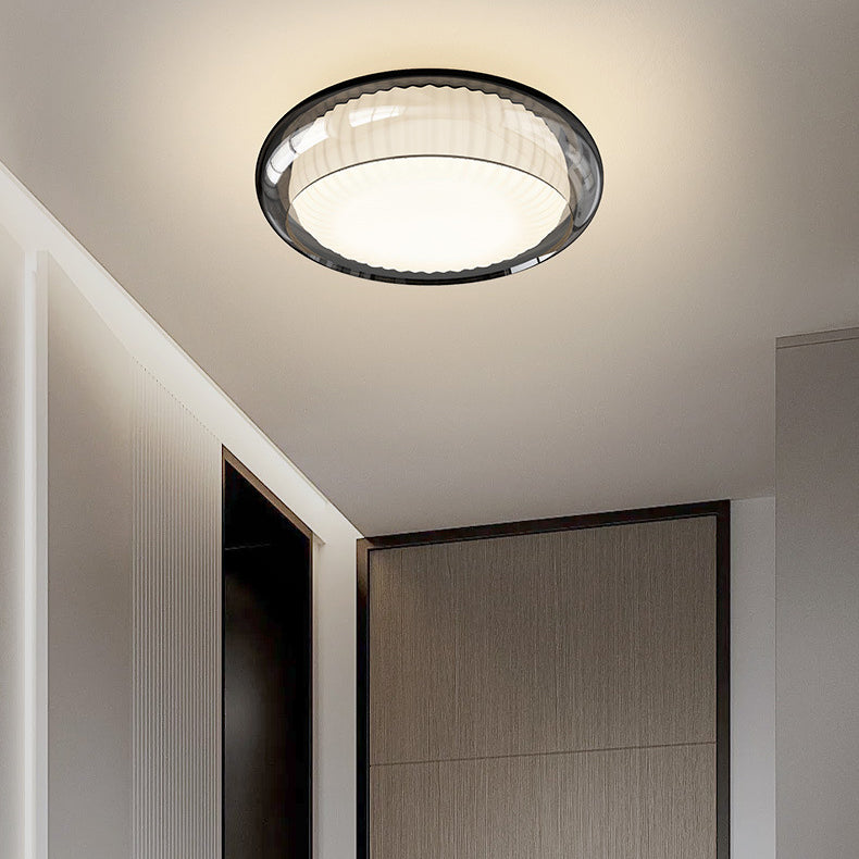 Contemporary Nordic Rotomolded Material, Glass &amp; Iron Round LED Flush Mount Ceiling Light For Bedroom &amp; Living Room